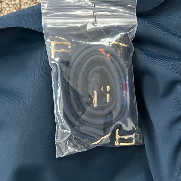 NWOT Shade & Shore Navy One Piece Swimsuit XL 16 Removable Straps Scalloped Neck - Picture 4 of 6